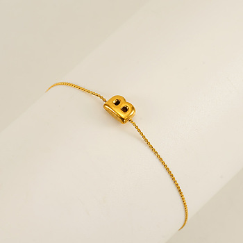 304 Stainless Steel Serpentine Chain Bracelets, Chunk Letter Link Bracelets for Women, Real 18K Gold Plated, Letter B, 6.50 inch(16.5cm), letter: 7~8.5x6~10.5mm