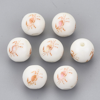 Electroplate Glass Beads, Round with Constellations Pattern, Rose Gold Plated, Cancer, 10mm, Hole: 1.2mm