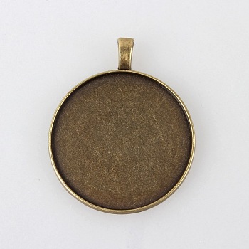 Vintage Tibetan Style Alloy Pendant Cabochon Settings, Plain Edge Bezel Cups, Cadmium Free & Nickel Free & Lead Free, Antique Bronze, Tray: 35mm, 45x37x2mm, Hole: 3mm