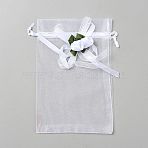 3D Flower Organza Drawstring Bags, Candy Storage Bags, Rectangle, White, 15.3x10x0.01cm(OP-WH2002-01B-01)