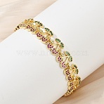 Brass Micro Pave Cubic Zirconia Link Bracelets for Women, Lead Free & Cadmium Free, Rack Plating, Real 18K Gold Plated, Cherry, 7-1/4 inch(18.3cm)(BJEW-Z126-05G-02)
