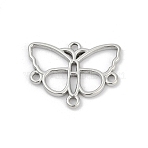304 Stainless Steel Connector Charms,  Butterfly, Stainless Steel Color, 19.5x26.5x2mm, Hole: 1.8mm(STAS-Q350-02P)