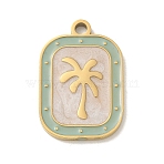 304 Stainless Steel Enamel Pendants, Golden, Rectangle with Coconut Tree Charm, Dark Sea Green, 19.5x13x1.5mm, Hole: 1.8mm(X-STAS-I322-83G-C)