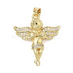 Brass Micro Pave Clear Cubic Zirconia Pendants, Angel Charms, Cadmium Free & Lead Free, Long-Lasting Plated, Rack Plating, Real 18K Gold Plated, 27.5x23.5x8mm, Hole: 5.5x4mm(KK-I476-15G)