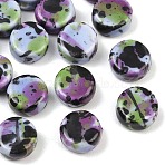 Handmade Porcelain Beads, Fancy Antique Glazed Porcelain, Flat Round, Cornflower Blue, 10~11x5.5~6mm, Hole: 2mm(X-PORC-S496-D03-10mm)