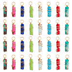 40Pcs 8 Colors Dyed Synthetic Imperial Jasper Pendants, Column Charms, with Golden Plated Brass Wire Wrapped, 18~20x4.5mm, Hole: 2~3mm, 5pcs/color(PALLOY-AB00106)