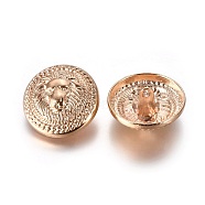 Alloy Shank Button, Flat Round with Lion, Golden, 40L(25mm)x11.5mm, Hole: 2.5mm(BUTT-WH0014-07G)