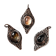Natural Smoky Quartz Big Pendants, Large Hole Pendants, with Red Copper Tone Brass Findings, Cadmium Free & Lead Free, Horse Eye, 58x30x10~13mm, Hole: 7mm(X-G-D468-32R)