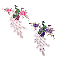 Nbeads 2Pcs 2 Colors Flower and Peacock Pattern Polyester Fabric Computerized Embroidery Cloth Sew on Appliques, Costume Cheongsam Accessories, Mixed Color, 400x305x1mm, 1pc/color(PATC-NB0001-16B)