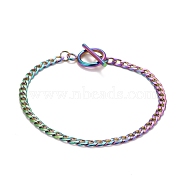 Ion Plating(IP) Rainbow Color 304 Stainless Steel Chain Bracelets for Women or Men, Curb Chain Bracelets, 8 inch(20.45cm)(BJEW-A039-04MC)