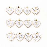 Vacuum Plating 304 Stainless Steel Pendants, with Jump Rings and Enamel, Heart, Golden, 12 Constellations, 15x15x1.5mm, Hole: 2.8mm(STAS-G268-04G)