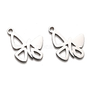 316 Surgical Stainless Steel Charms, Laser Cut, Butterfly Charm, Stainless Steel Color, 14.5x14.5x1mm, Hole: 1.6mm(STAS-H190-07P)