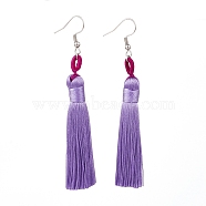 Polyester Tassel Earrings, with 304 Stainless Steel Earring Hooks, Stainless Steel Color, Lilac, 82mm, Pin: 0.6mm(EJEW-JE04452-02)
