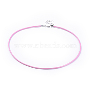 Waxed Cord Necklace Cords, with Platinum Color Zinc Alloy Lobster Clasps and Iron Chains, Pink, about 18.1 inch long, 2mm in diameter(NCOR-R027-9)