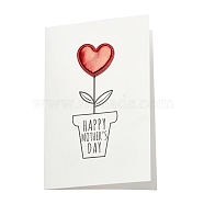 Kraft Paper Greeting Cards, Tent Card, Mother's Day Theme, Rectangle with PU Leather Heart, Flower, 150x100x2mm(AJEW-L093-02A)