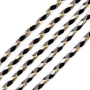 Tri-color Polyester Braided Cords, with Gold Metallic Thread, for Braided Jewelry Friendship Bracelet Making, Dark Gray, 2mm, about 100yard/bundle(91.44m/bundle)(OCOR-T015-B06)