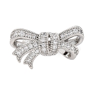 Brass Micro Pave Clear Cubic Zirconia Fold Over Clasps, Bowknot, Platinum, 14x25x14mm(KK-P291-17P)