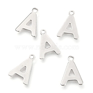 201 Stainless Steel Charms, Alphabet, Letter.A, 12x8.6x0.6mm, Hole: 1.2mm(STAS-C021-06P-A)