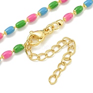 Brass Enamel Column Link Chain Necklaces, Real 18K Gold Plated, Lead Free & Cadmium Free & Nickel Free, Long-Lasting Plated, Colorful, 17.60~18.11 inch(44.7~46cm)(NJEW-H039-15G-02)