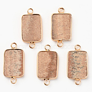 Natural Picture Jasper Links, with Light Gold Plated Edge Brass Loops, Rectangle, 28.5x15x3.5mm, Hole: 2mm(G-R464-002E)