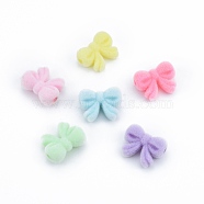 Opaque Resin Beads, Flocky Bowknot, Mixed Color, 15.5x20x8mm, Hole: 3mm(RESI-G047-14)