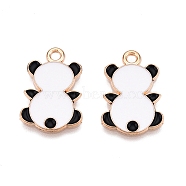 Panda Theme Alloy Enamel Pendants, Light Gold, Lead Free & Cadmium Free, White, 20.5x14x1mm, Hole: 1.8mm(ENAM-T020-34H)