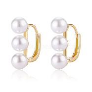 Triple Shell Pearl Beaded Hoop Earrings, Brass Jewelry for Women, Golden, 18x19.3mm, Pin: 1mm(JE1001A)