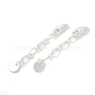 Brass Ends with Chains, Flat Round, 925 Sterling Silver Plated, 59mm, Hole: 2.5mm(KK-P283-34S)