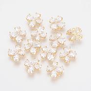 Brass Cubic Zirconia Links, Nickel Free, Real 18K Gold Plated, Butterfly, 10x10.5x3mm, Hole: 1mm(KK-R015-106G)