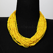 Plastic Beaded Multi-strand Necklaces, Bohemian Style Necklace, Yellow, 20.87 inch(53cm)(ZG0249-6)