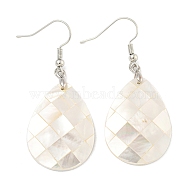 Rack Plating Brass Natural White Shell Dangle Earrings, Platinum, Creamy White, Teardrop, 53x22mm(EJEW-N055-52B)