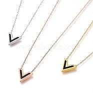 304 Stainless Steel Initial Pendant Necklaces, with Plastic and Lobster Claw Clasps, Letter V, Mixed Color, 17-1/2 inch(44.5cm)(NJEW-I240-10)