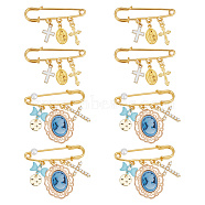 8Pcs 2 Style Alloy Enamel Cross & Resin Princess & Acrylic Bowknot Charms Safety Pin Brooches, Golden Iron Sweater Shawl Clips for Waist Pants Extender Clothes Dresses Decoration, Mixed Color, 31~46mm, 4Pcs/style(JEWB-AB00009)