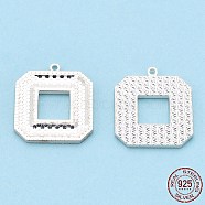 925 Sterling Silver Pendants, Square Charms, Silver, 17x15x1.5mm, Hole: 1mm(STER-T006-03)