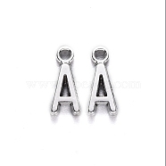Tibetan Style Alloy Pendants, Cadmium Free & Lead Free, Letter.A, A: 16x7x2mm, Hole: 2mm, about 1470pcs/1000g(TIBE-S108-108A-AS-RS)