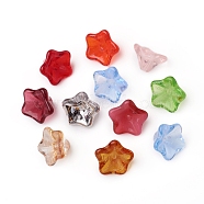 Czech Glass Bead Caps, Transparent & Electroplate Effect, 5-Petal, Flower, Mixed Color, 12~13x7~8mm, Hole: 1mm, about 120pcs/bag(GLAA-G077-07)