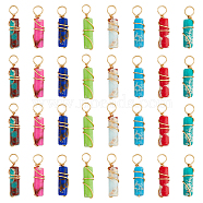 40Pcs 8 Colors Dyed Synthetic Imperial Jasper Pendants, Column Charms, with Golden Plated Brass Wire Wrapped, 18~20x4.5mm, Hole: 2~3mm, 5pcs/color(PALLOY-AB00106)