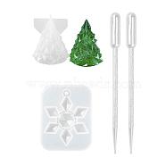 Christmas DIY Silicone Molds, Resin Casting Molds, with Plastic Pipettes, For UV Resin, Epoxy Resin Jewelry Making, Christmas Tree & Snowflake, White, 4x6mm(DIY-LS0001-21)