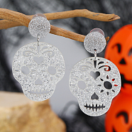 Gothic Skull Acrylic Stud Earrings for Halloween, Silver(MR5518-4)