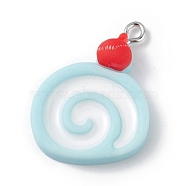 Opaque Resin Imitation Food Pendants, with Platinum Tone Iron Loops, Bread, Light Blue, 31x21.5x7mm, Hole: 2mm(RESI-D064-03P-14)