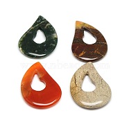 Mixed Gemstone Teardrop Pendants, 34~36x50x5~7mm(G-L260-05)