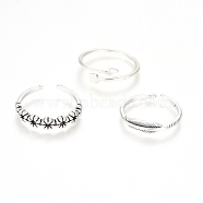 Adjustable Brass Stackable Finger Ring Sets, Cuff Rings, Open Rings, Antique Silver & Silver, 16.8~17.8mm, 3pcs/set(RJEW-G100-01)