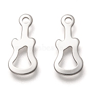 201 Stainless Steel Charms, Laser Cut, Hollow, Guitar, Stainless Steel Color, 13.5x6.5x0.5mm, Hole: 1.4mm(STAS-C017-22P)