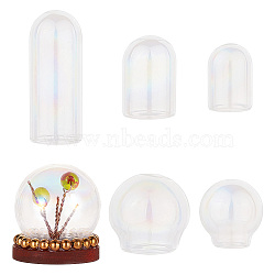 Nbeads 12Pcs 2 Style 3 Sizes Mini Glass Cloche Dome Covers, Cloche Bell Jar Covers, AB Color Plated, Round & Column, Clear, 18~30.5x20~50.5mm, Inner Diameter: 11.5~22mm, 2pcs/size(AJEW-NB0005-21)