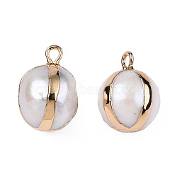 Electroplate Natural Baroque Pearl Keshi Pearl Pendants, Cultured Freshwater Pearl, with Iron Findings, Oval Charm, Light Gold, 15~17x11.5~12.5x11.5~12.5mm, Hole: 1.8mm & 0.7mm(PEAR-N021-12)