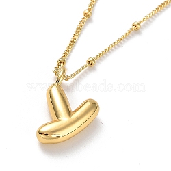 Initial Letter Brass Pendant Necklaces, Real 18K Gold Plated, Letter Y, 17.52 inch(445mm), Letter: 19x12mm.(X-NJEW-A015-21G-Y)