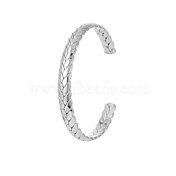 Stainless Steel Leaf Pattern Cuff Bangle, Stainless Steel Color, Wide: 8.2mm, Inner Diameter: 2-1/2 inch(6.2cm)(LO9146-3)