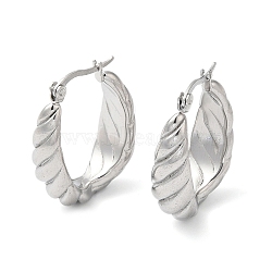 Non-Tarnish 304 Stainless Steel Grooved Oval Hoop Earrings, Stainless Steel Color, 28x8.5mm(EJEW-K244-40P)