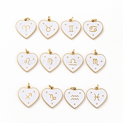 Vacuum Plating 304 Stainless Steel Pendants, with Jump Rings and Enamel, Heart, Golden, 12 Constellations, 15x15x1.5mm, Hole: 2.8mm(STAS-G268-04G)