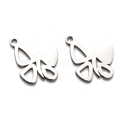 316 Surgical Stainless Steel Charms, Laser Cut, Butterfly Charm, Stainless Steel Color, 14.5x14.5x1mm, Hole: 1.6mm(STAS-H190-07P)